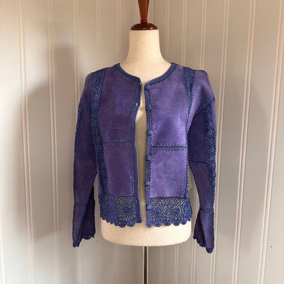 Vintage 90s Coquette Purple Suede Cardigan Sweater M - Picture 1 of 8